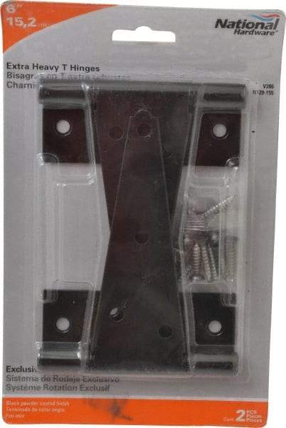 National Mfg. - 6" Long x 4-21/32" Wide x 1/8" Thick, T Hinge - Steel, Black Finish - Exact Tool & Supply