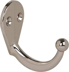 National Mfg. - 1" Wide x 1-3/4" High x 0.13" Thick, Single Prong Robe Hook - 1-3/4" Projection, Nickel Plated - Exact Tool & Supply