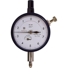 Mitutoyo - Dial Drop Indicators; Maximum Measurement (Decimal Inch): 0.0500 ; Dial Graduation (Decimal Inch): 0.000100 ; Dial Reading: 0-10 ; Dial Diameter (Decimal Inch): 2.2400 ; Accuracy (Decimal Inch): 0.0002 ; Dial Color: White - Exact Tool & Supply