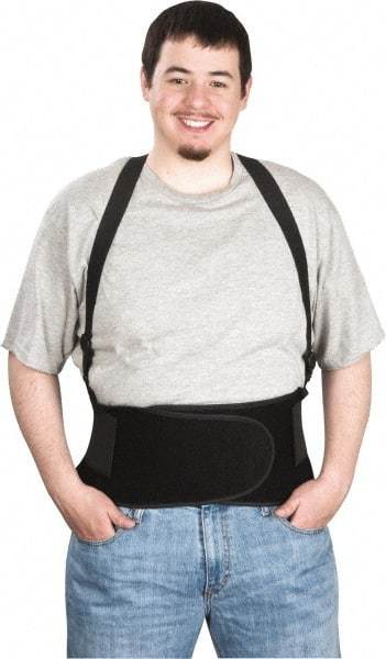 PRO-SAFE - Size M, Hook & Loop, Elastic Nylon Belt with Shoulder Straps - 32 to 38" Waist, 8" Wide, Detachable Strap, Black - Exact Tool & Supply