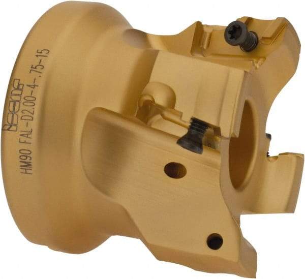 Iscar - 4 Inserts, 2" Cut Diam, 3/4" Arbor Diam, 17/32" Max Depth of Cut, Indexable Square-Shoulder Face Mill - 0/90° Lead Angle, 1-3/4" High, HM90 AXCR 1505 Insert Compatibility, Through Coolant, Series Helialu - Exact Tool & Supply