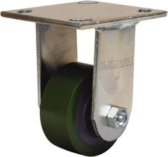Hamilton - 3-1/4" Diam x 1-1/2" Wide x 5-1/4" OAH Top Plate Mount Rigid Caster - Polyurethane Mold onto Cast Iron Center, 475 Lb Capacity, Straight Roller Bearing, 4 x 4-1/2" Plate - Exact Tool & Supply