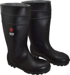 MCR Safety - Men's Size 9 Medium Width Steel Knee Boot - Black, PVC Upper, 16" High, Non-Slip, Waterproof - Exact Tool & Supply