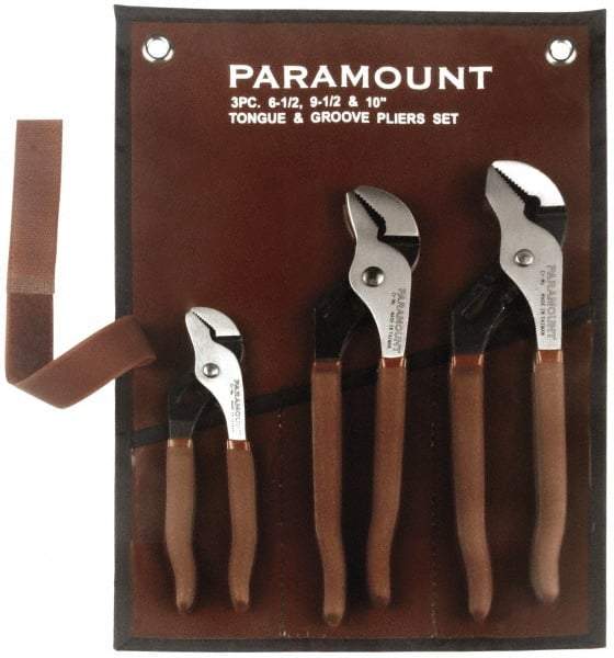 Paramount - 3 Piece Tongue & Groove Plier Set - Comes in Canvas Roll - Exact Tool & Supply