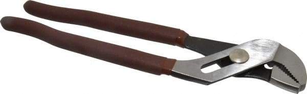 Paramount - 9-1/2" OAL, 1-1/2" Max Capacity, 1-1/2" Jaw Length, 5 Position Gooseneck Tongue & Groove Pliers - Serrated Angled Jaws, Standard Head, Plastic Dipped Handles - Exact Tool & Supply