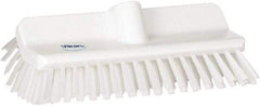 Vikan - 1-1/2" Bristle Length, Polyester Cleaning & Finishing Brush - 9-5/8" Long x 5" Wide Head, 10" OAL, European Threaded Handle, White, Polypropylene Block - Exact Tool & Supply