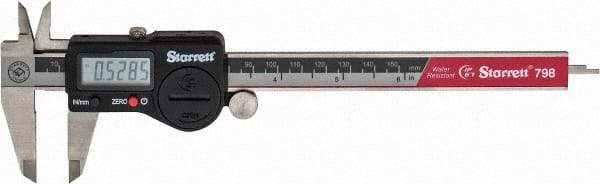 Starrett - 0 to 150mm Range, 0.01mm Resolution, IP67 Electronic Caliper - Stainless Steel with 1-1/2" Stainless Steel Jaws, 0.02mm Accuracy, Serial Output - Exact Tool & Supply