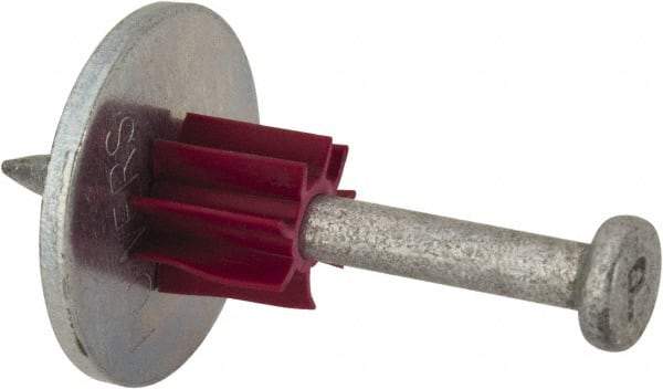 Powers Fasteners - 0.145" Shank Diam, 7/8" Washer Diam, Grade 1062 Steel Powder Actuated Drive Pin with Washer - 0.3" Head Diam, 1-1/2" Shank Length - Exact Tool & Supply