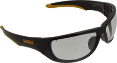 DeWALT - Clear Lenses, Framed Safety Glasses - Scratch Resistant, Black/Yellow Nylon/Rubber Frame, Size Universal, Wrap Around - Exact Tool & Supply