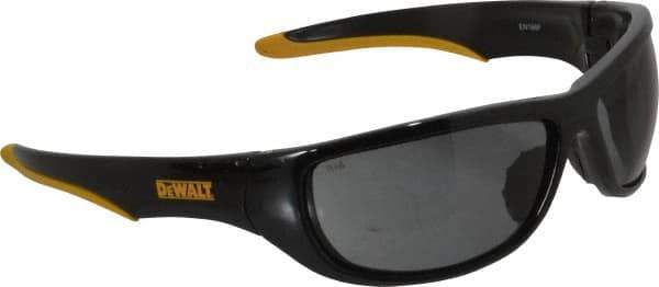 DeWALT - Smoke Lenses, Framed Safety Glasses - Scratch Resistant, Black/Yellow Nylon/Rubber Frame, Size Universal, Wrap Around - Exact Tool & Supply