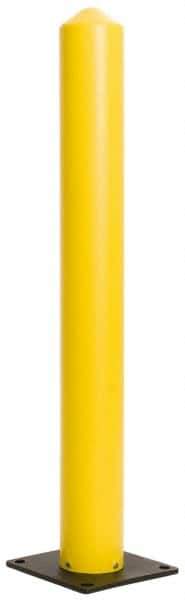 Eagle - 7" Diam x 42" High, Yellow High Density Polyethylene Bollard - 10" Wide x 10" Long Mounting Plate, 8 Lb - Exact Tool & Supply