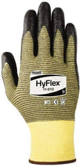 Ansell - Size XS (6), ANSI Cut Lvl 2, Abrasion Lvl 3, Nitrile Coated Cut Resistant Gloves - Palm & Fingers Coated, Kevlar Lining, Knit Wrist, Black/Yellow, Paired - Exact Tool & Supply