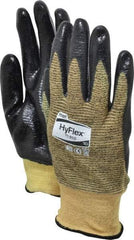 Ansell - Size XL (10), ANSI Cut Lvl 2, Abrasion Lvl 3, Nitrile Coated Cut Resistant Gloves - Palm & Fingers Coated, Kevlar Lining, Knit Wrist, Black/Yellow, Paired - Exact Tool & Supply