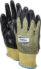 Ansell - Size 2XL (11), ANSI Cut Lvl 2, Abrasion Lvl 3, Nitrile Coated Cut Resistant Gloves - Palm & Fingers Coated, Kevlar Lining, Knit Wrist, Black/Yellow, Paired - Exact Tool & Supply