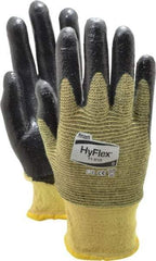 Ansell - Size M (8), ANSI Cut Lvl 2, Abrasion Lvl 3, Nitrile Coated Cut Resistant Gloves - Palm & Fingers Coated, Kevlar Lining, Knit Wrist, Black/Yellow, Paired - Exact Tool & Supply