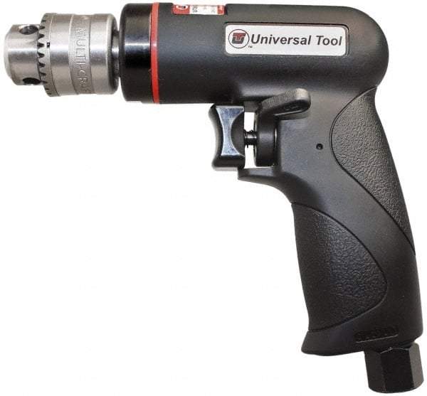 Universal Tool - 1/4" Reversible Keyed Chuck - Pistol Grip Handle, 2,600 RPM, 3.5 CFM, 0.3 hp, 90 psi - Exact Tool & Supply