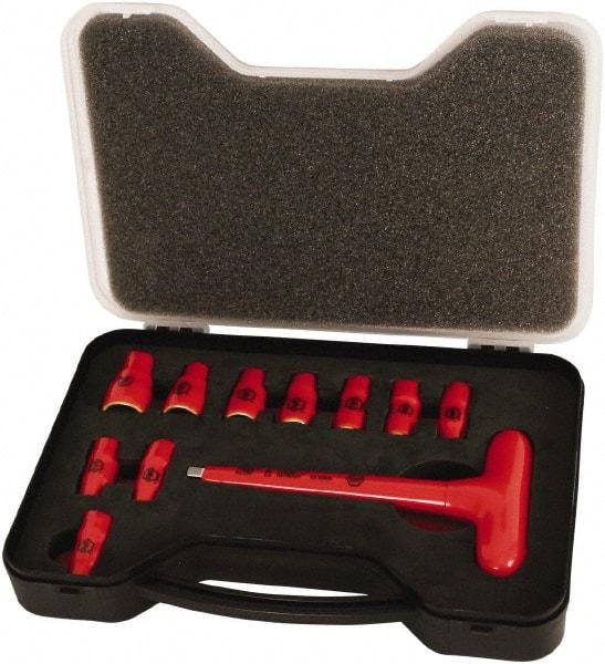 Wiha - 11 Piece 1/4" Drive Socket Set - 6 Points, 5mm to 14mm Range, Metric Measurement Standard - Exact Tool & Supply