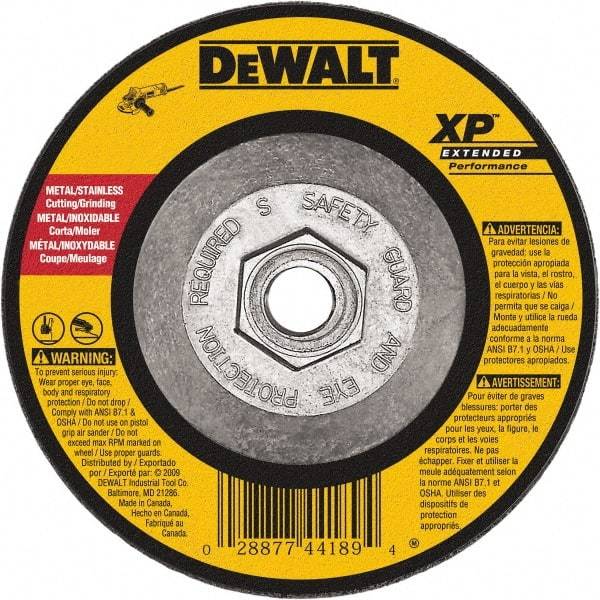 DeWALT - 24 Grit, 9" Wheel Diam, 1/8" Wheel Thickness, Type 27 Depressed Center Wheel - Zirconia Alumina, Resinoid Bond, 6,600 Max RPM, Compatible with Angle Grinder - Exact Tool & Supply
