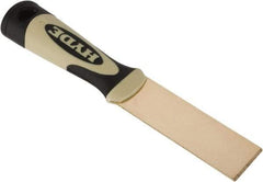 Hyde Tools - 1-1/4" Wide Brass Putty Knife - Stiff, Cushioned Grip Polypropylene Handle, 8" OAL - Exact Tool & Supply