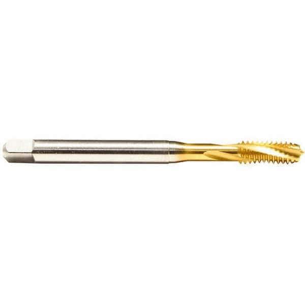 Emuge - M8x1.25 Metric 3 Flute 6H Bottoming Spiral Flute Tap - Cobalt, TiN Finish, 90mm OAL, Right Hand Flute, Right Hand Thread, Series Rekord D - Exact Tool & Supply