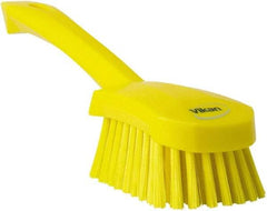 Vikan - 1.3" Bristle Length, Polyester Scrub Brush - 4-1/4" Long x 2-3/4" Wide Head, 10" OAL, Yellow, Polypropylene Block - Exact Tool & Supply