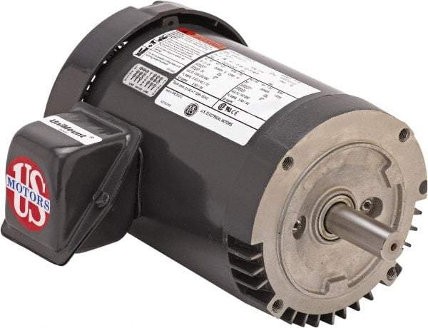 US Motors - 7-1/2 hp, TEFC Enclosure, No Thermal Protection, 1,760 RPM, 208-230/460 Volt, 60 Hz, Three Phase Premium Efficient Motor - Size 213 Frame, C-Face Mount, 1 Speed, Double Shielded Ball Bearings, 20.1-18.3/9.1 Full Load Amps, F Class Insulation - Exact Tool & Supply