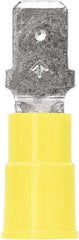 3M - 12 to 10 AWG, Vinyl, Partially Insulated, Male Wire Disconnect - 1/4 Inch Wide Tab, Yellow, RoHS 2011/65/EU Compliant - Exact Tool & Supply