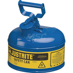 Justrite - Safety Dispensing Cans; Capacity: 1 Gal. ; Material: Steel ; Color: Blue ; Height (Decimal Inch): 11.000000 ; Diameter/Length (mm): 9.50 ; Approval Listing/Regulations: FM Approved; UL; ULC; TUV - Exact Tool & Supply