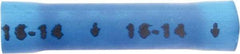 3M - 16 to 14 AWG Compatible, Vinyl Fully Insulated, Crimp-On Butt Splice Terminal - 2 Wire Entries, 1.08" OAL, Blue - Exact Tool & Supply