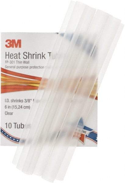 3M - 6" Long, 2:1, Polyolefin Heat Shrink Electrical Tubing - Clear - Exact Tool & Supply