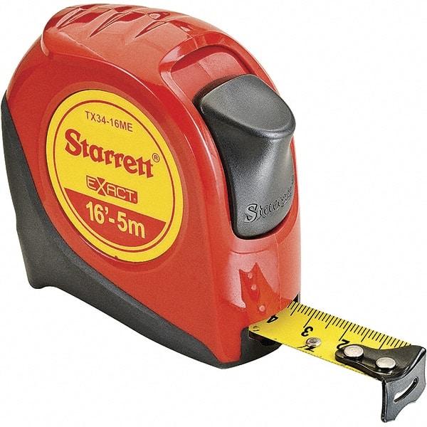 Starrett - 16' x 3/4" Yellow Blade Tape Measure - 1/16" & 1mm Graduation, S9 Graduation Style, Red Case - Exact Tool & Supply