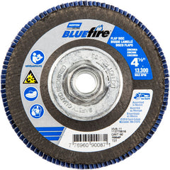 ‎4-1/2 × 5/8 - 11″ BlueFire Fiberglass HD Flat Flap Disc Type 27 P60 Grit R884P1 Zirconia Alumina - Exact Tool & Supply