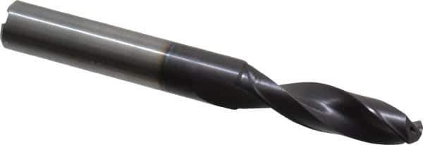 Accupro - 11mm 140° Spiral Flute Solid Carbide Screw Machine Drill Bit - AlTiN Finish, Right Hand Cut, 41.3mm Flute Length, 102mm OAL, Standard Point, Straight Shank, Through Coolant - Exact Tool & Supply