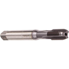 Emuge - M10x1.50 Metric Coarse 6HX 4 Flute TiCN Finish Cobalt Straight Flute Machine Tap - Bottoming, Right Hand Thread, 100mm OAL, 22mm Thread Length, Oversize, Through Coolant - Exact Tool & Supply