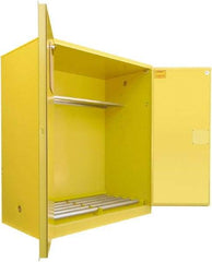 Securall Cabinets - 56" Wide x 31" Deep x 65" High, 18 Gauge Steel Vertical Drum Cabinet with 3 Point Key Lock - Yellow, Manual Closing Door, 1 Shelf, 2 Drums, Drum Rollers Included - Exact Tool & Supply
