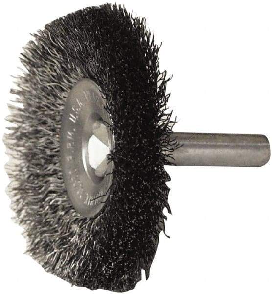 Weiler - 2" OD, 1/4" Shank Diam, Steel Wheel Brush - 1/2" Trim Length, 0.008" Filament Diam, 20,000 RPM - Exact Tool & Supply