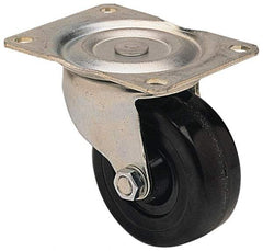Albion - 3" Diam x 1-1/4" Wide x 3-13/16" OAH Top Plate Mount Swivel Caster - Hard Rubber, 270 Lb Capacity, Self-Lubricating Bearing, 3-1/8 x 4-1/8" Plate - Exact Tool & Supply