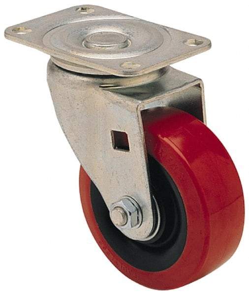 Albion - 3-1/2" Diam x 1-15/16" Wide x 4-3/4" OAH Top Plate Mount Swivel Caster - Hard Rubber, 275 Lb Capacity, Self-Lubricating Bearing, 2-1/2 x 3-5/8" Plate - Exact Tool & Supply