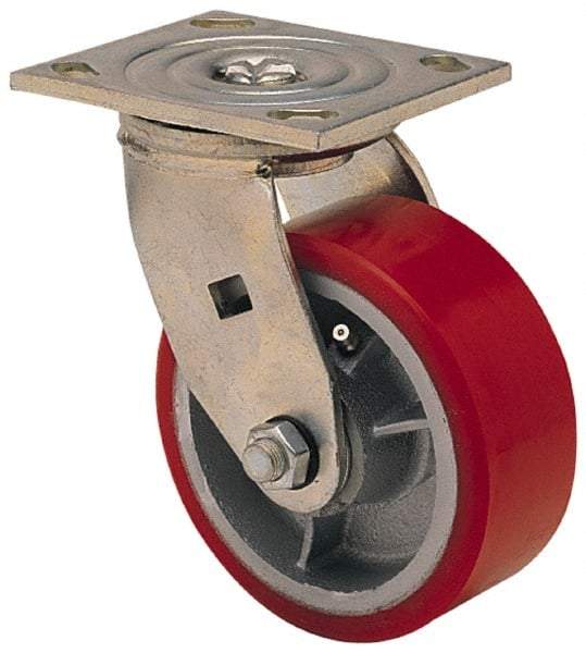 Albion - 4" Diam x 2" Wide x 5-5/8" OAH Top Plate Mount Swivel Caster - Polyolefin, 450 Lb Capacity, Roller Bearing, 3-7/8 x 4-1/2" Plate - Exact Tool & Supply