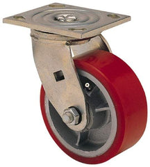 Albion - 4" Diam x 2" Wide x 5-5/8" OAH Top Plate Mount Swivel Caster - Polyolefin, 450 Lb Capacity, Roller Bearing, 3-7/8 x 4-1/2" Plate - Exact Tool & Supply