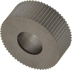 Made in USA - 5/8" Diam, 90° Tooth Angle, 32 TPI, Standard (Shape), Form Type High Speed Steel Straight Knurl Wheel - 1/4" Face Width, 1/4" Hole, Circular Pitch, Bright Finish, Series GK - Exact Tool & Supply