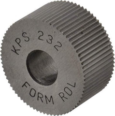 Made in USA - 3/4" Diam, 90° Tooth Angle, 32 TPI, Standard (Shape), Form Type High Speed Steel Straight Knurl Wheel - 3/8" Face Width, 1/4" Hole, Circular Pitch, Series KP - Exact Tool & Supply