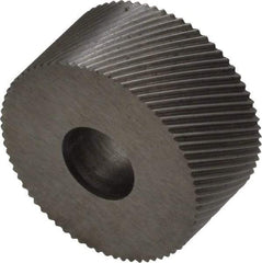Made in USA - 3/4" Diam, 90° Tooth Angle, 35 TPI, Standard (Shape), Form Type High Speed Steel Right-Hand Diagonal Knurl Wheel - 3/8" Face Width, 1/4" Hole, Circular Pitch, 30° Helix, Bright Finish, Series KP - Exact Tool & Supply