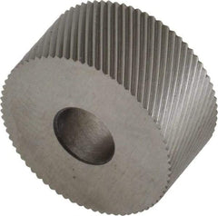 Made in USA - 3/4" Diam, 90° Tooth Angle, 35 TPI, Standard (Shape), Form Type High Speed Steel Left-Hand Diagonal Knurl Wheel - 3/8" Face Width, 1/4" Hole, Circular Pitch, 30° Helix, Bright Finish, Series KP - Exact Tool & Supply