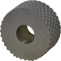 Made in USA - 3/4" Diam, 90° Tooth Angle, 14 TPI, Standard (Shape), Form Type High Speed Steel Female Diamond Knurl Wheel - 3/8" Face Width, 1/4" Hole, Circular Pitch, 30° Helix, Bright Finish, Series KP - Exact Tool & Supply