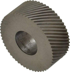 Made in USA - 1-1/4" Diam, 90° Tooth Angle, 14 TPI, Standard (Shape), Form Type High Speed Steel Right-Hand Diagonal Knurl Wheel - 1/2" Face Width, 1/2" Hole, Circular Pitch, 30° Helix, Bright Finish, Series PH - Exact Tool & Supply