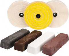 Made in USA - 6" Diam Concentric Sewn, Loose Sewn Buffing Wheel Set - 1/2, 5/8, 3/4 & 1" Arbor Hole - Exact Tool & Supply