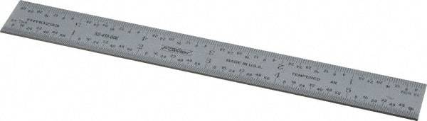 Fowler - 6" Long, 1/64, 1/32, 1/16, 1/8" Graduation, Rigid Steel Rule - 4R Graduation Style, Silver - Exact Tool & Supply