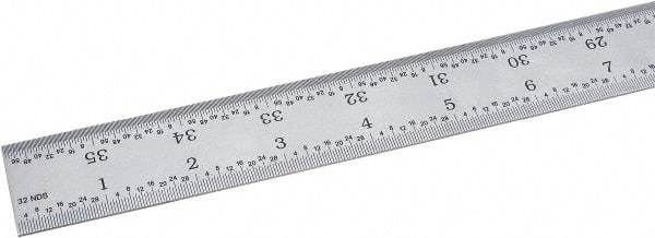Fowler - 36" Long, 1/64, 1/32, 1/16, 1/8" Graduation, Rigid Steel Rule - 4R Graduation Style, Silver - Exact Tool & Supply