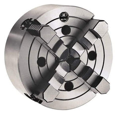 Interstate - 4 Jaws, 3" Diam, Independent Manual Lathe Chuck - Plain Back Mount Spindle, 0.8661" Through Hole Diam, Cast Iron - Exact Tool & Supply